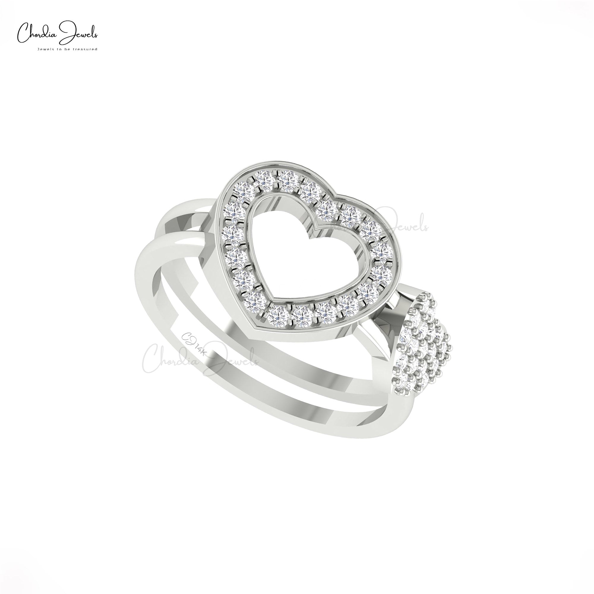 Double Heart Proposal Ring With 0.43 Ct White Diamond Open Love Ring In 14k Solid Gold