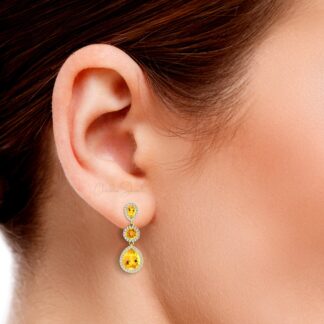 Cocktail Diamond Earrings With 6 Ct Citrine Dangle Halo Earring In 14k Real Gold Jewelry