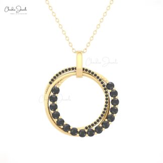 Dual Eternity Circle Pendant In 14k Real Gold Black Diamond 2.5mm Round Cut Pendants