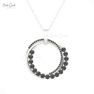 Dual Eternity Circle Pendant In 14k Real Gold Black Diamond 2.5mm Round Cut Pendants