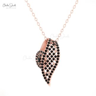 Solid 14k Gold Curved Pendant With 2mm Black Diamond Cluster Hallmarked Necklace For Her