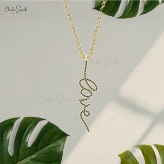Love Word Proposal Pendant With 0.37 Ct Black Diamond Handmade Necklace In 14k Solid Gold
