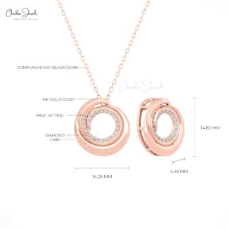 Pure 14k Gold Swirl Pendant In 1mm White Diamond Open Circle Handmade Pendants