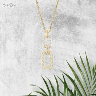 Dainty Interlocking Link Pendant In 14k Real Gold White Diamond 1mm Round Cut Necklace