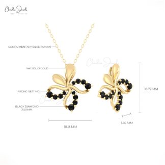 Floral Round Pendant With 0.41 Ct Black Diamond Daisy Hallmark Pendant In 14k Real Gold