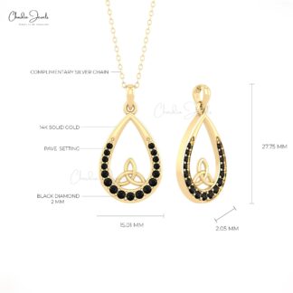 Brilliant Cut Tear Drop Pendant With 0.38 Ct Black Diamond Handmade Pendant In 14k Gold