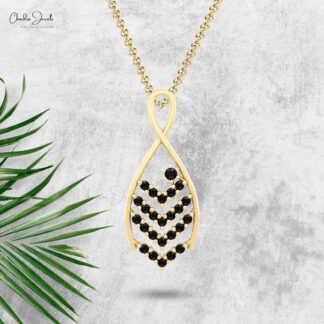 Round Cut V Bar Pendant In Pure 14k Gold Black Diamond Cluster Handmade Necklace For Her