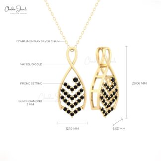 Round Cut V Bar Pendant In Pure 14k Gold Black Diamond Cluster Handmade Necklace For Her