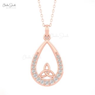 Tear Drop Daily Wear Pendant In Solid 14k Gold G-H Diamond 2mm Round Women Necklace
