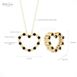 Open Heart Shape Pendant In Real 14k Gold Black Diamond Minimalist Love Pendants