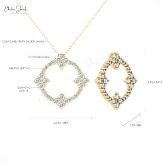 Hidden Bail Circle Pendant With 2.5mm White Diamond Prong Set In 14k Real Gold Necklace