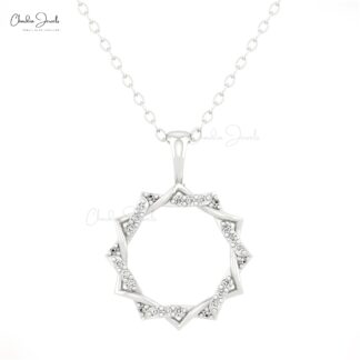 Open Circle Dainty Pendant In 14k Real Gold Diamond 1mm Round Cut Twisted Necklace