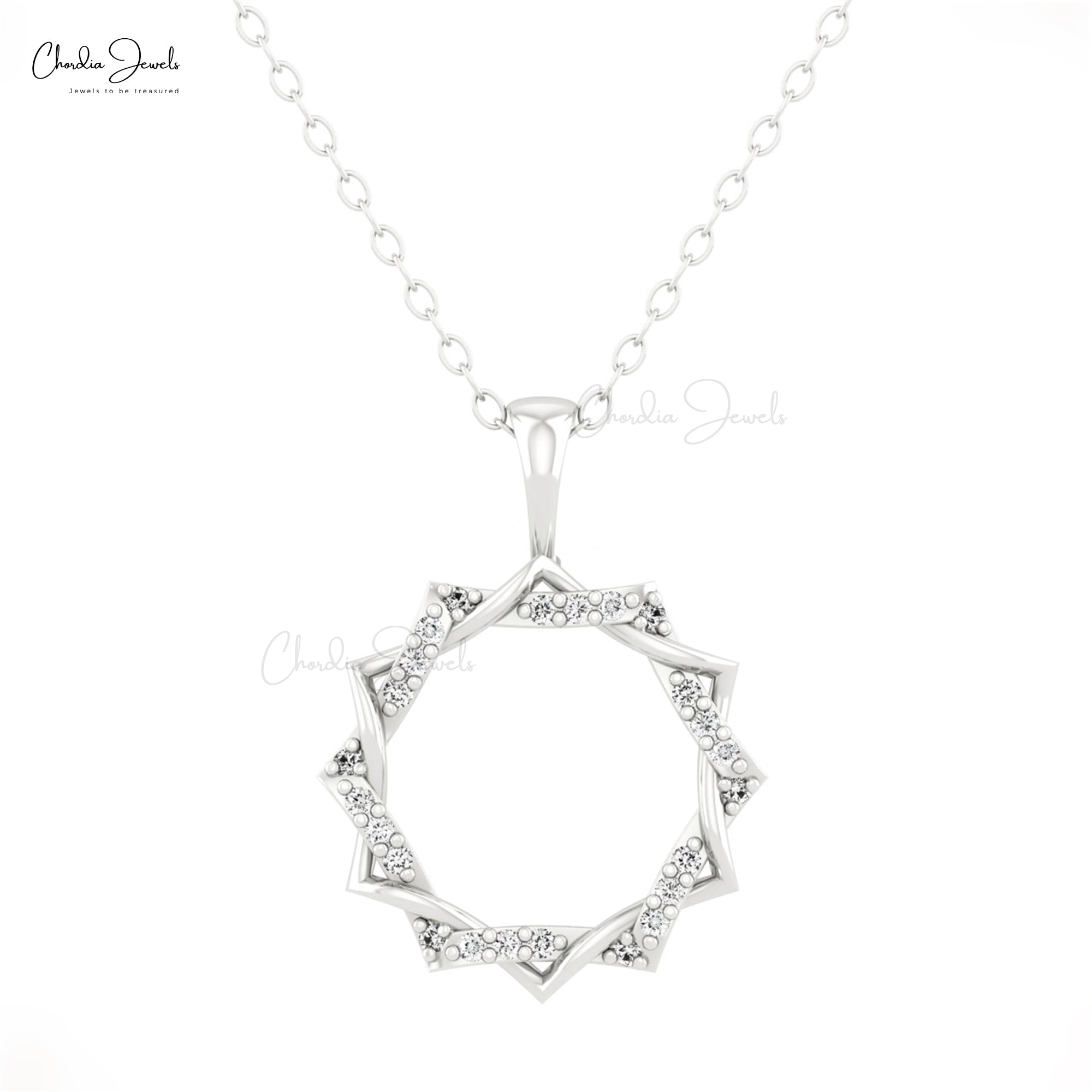 Open Circle Dainty Pendant In 14k Real Gold Diamond 1mm Round Cut Twisted Necklace