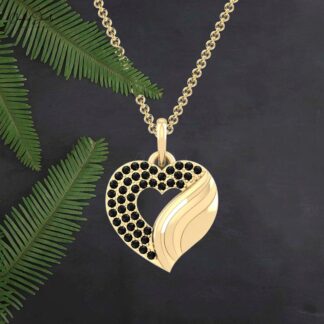 AAA Black Diamond Open Heart Pendant In Real 14k Gold Round Cut Love Fine Jewelry