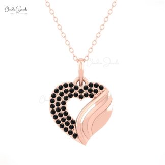 AAA Black Diamond Open Heart Pendant In Real 14k Gold Round Cut Love Fine Jewelry