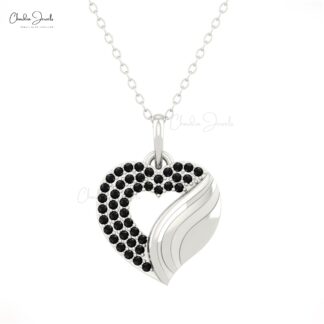 AAA Black Diamond Open Heart Pendant In Real 14k Gold Round Cut Love Fine Jewelry