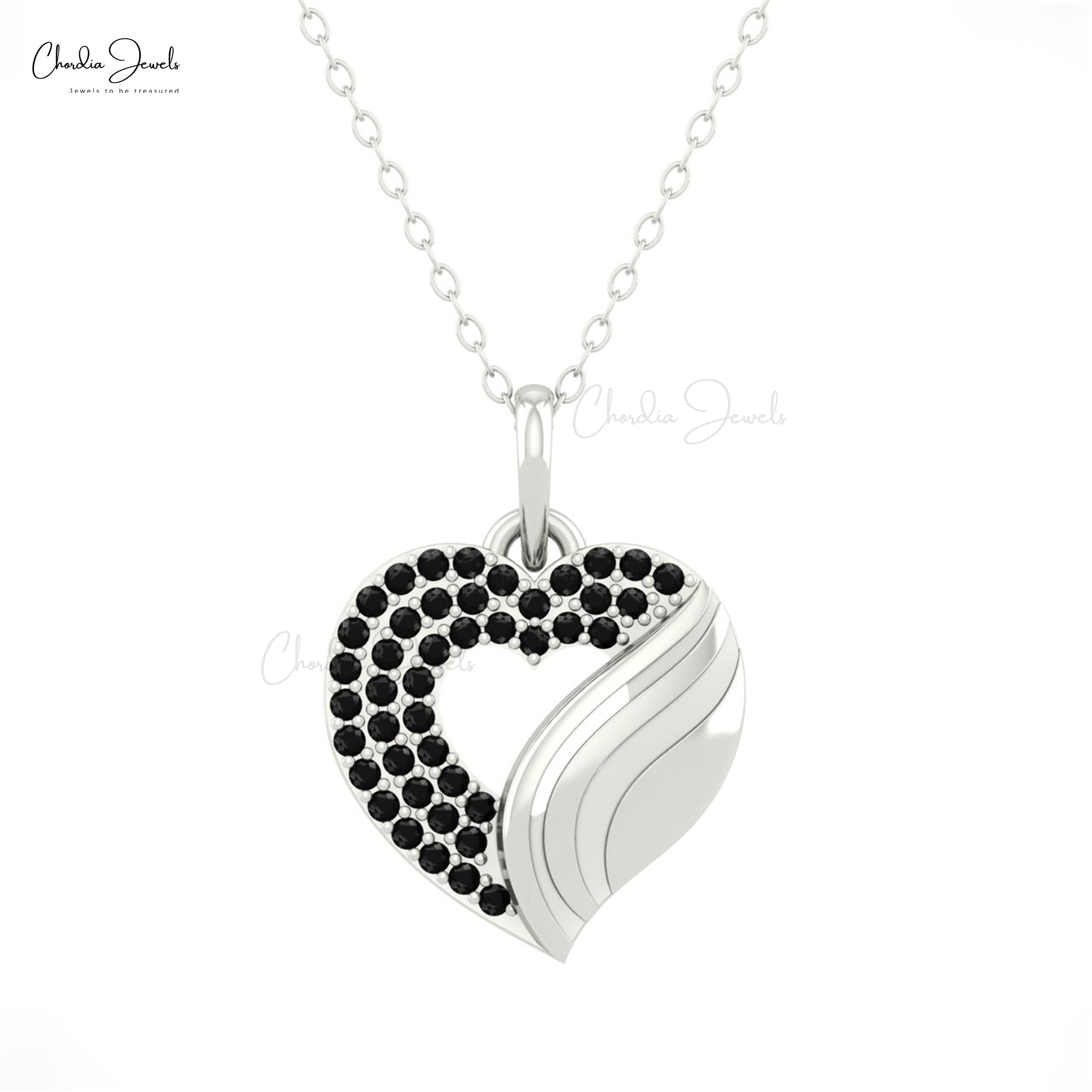 AAA Black Diamond Open Heart Pendant In Real 14k Gold Round Cut Love Fine Jewelry