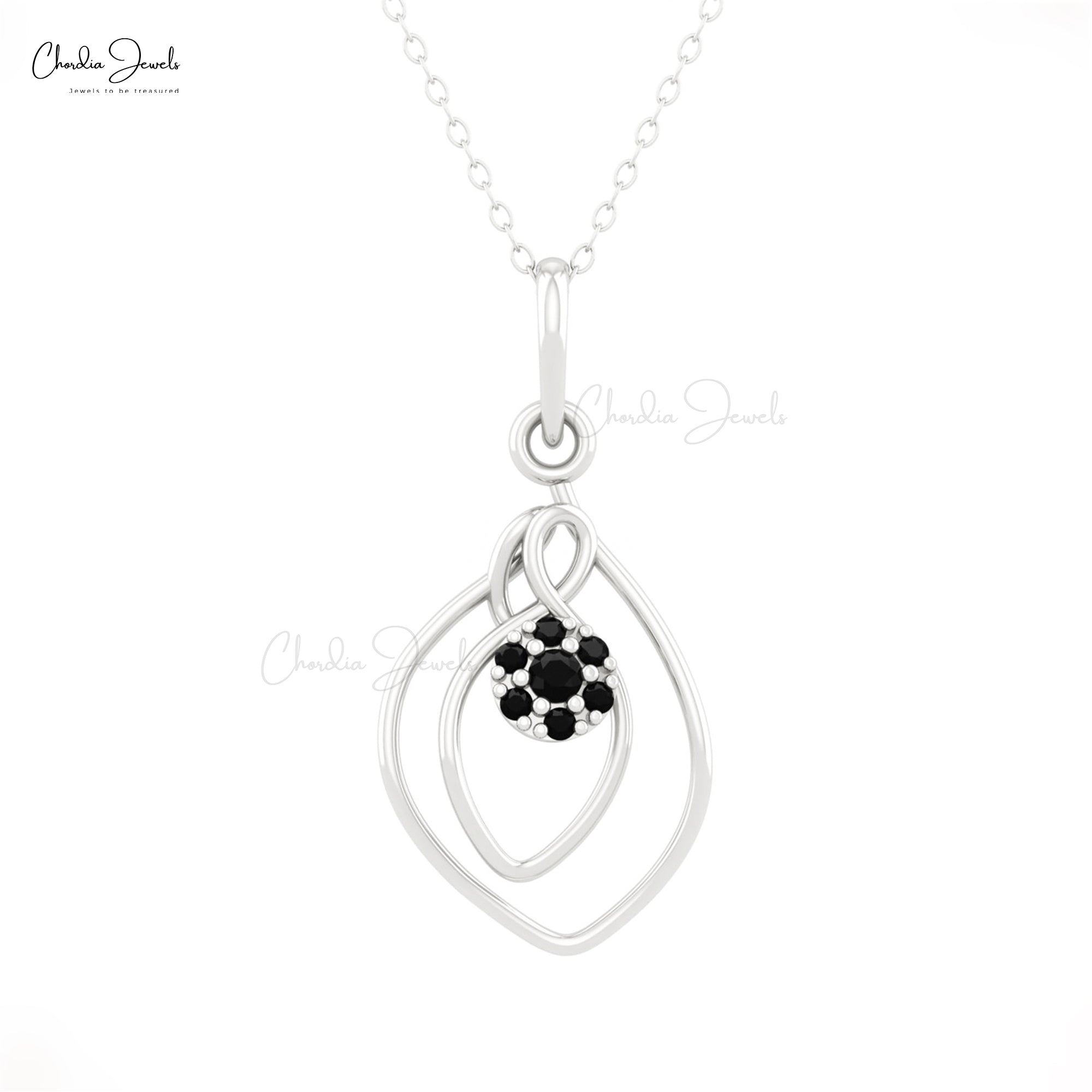 Seven Stone Black Diamond Accented in 14k Solid Gold Wrap Style Cluster Pendant For Her