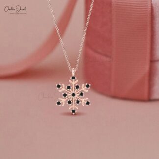 Round Cut Snowflake Pendant In 14k Real Gold Black Diamond Daisy Women Unique Pendants