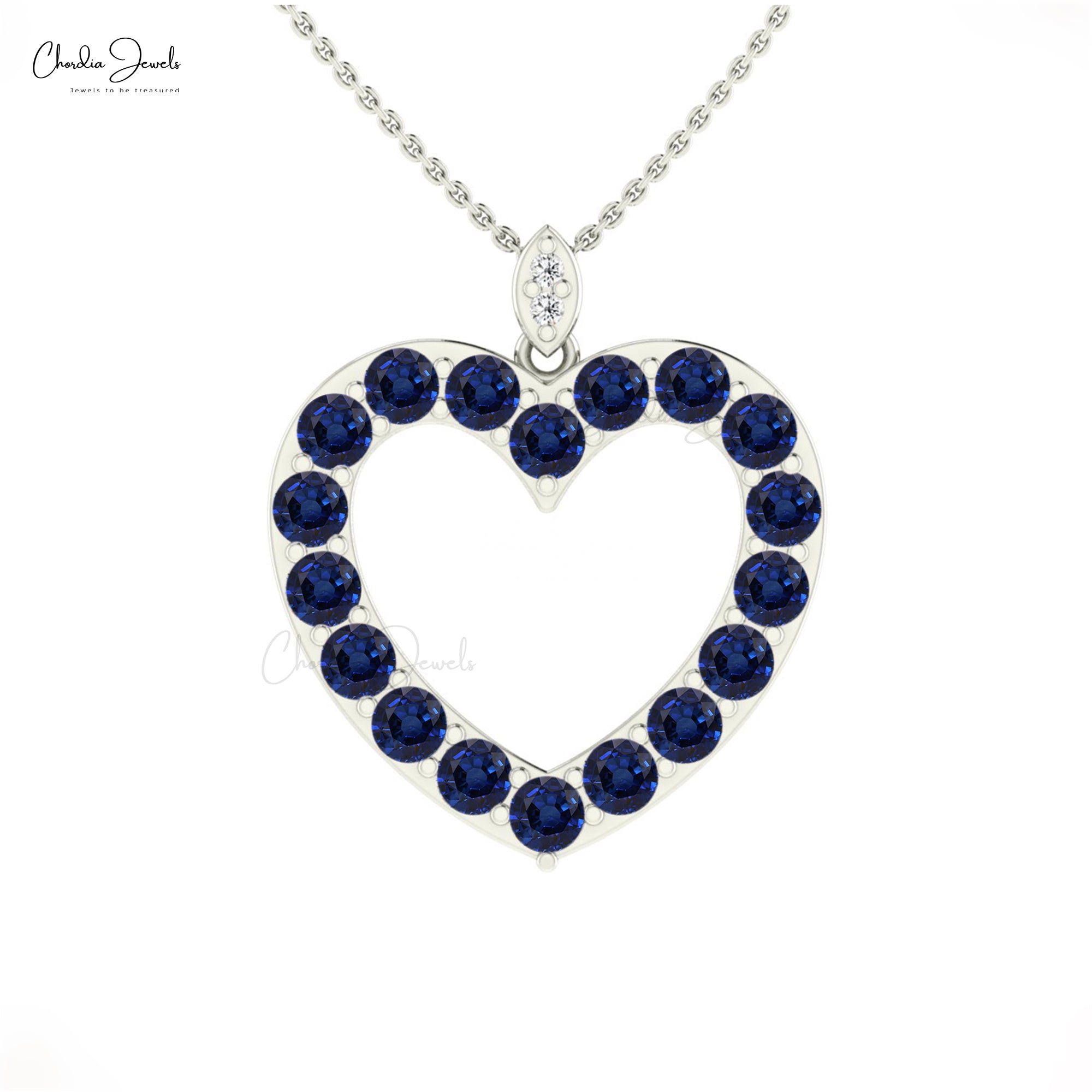 Brilliant Cut Hallow Heart Pendant In 14k Real Gold Blue Sapphire Diamond Love Pendants