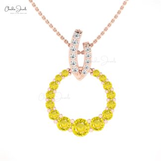 Circle Gemstone Pendant In 14k Solid Gold Yellow Sapphire And Diamond Curved Pendants