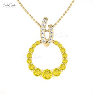 Circle Gemstone Pendant In 14k Solid Gold Yellow Sapphire And Diamond Curved Pendants