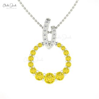 Circle Gemstone Pendant In 14k Solid Gold Yellow Sapphire And Diamond Curved Pendants