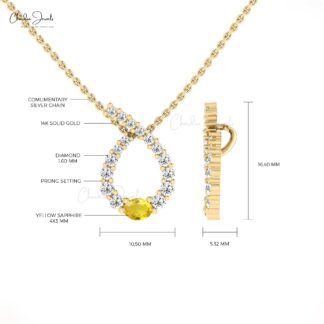 Twisted Minimal Pendant In 14k Real Gold Yellow Sapphire Diamond Curved Pendant For Her