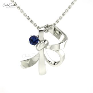 Curved Knot Women Pendant In 14k Solid Gold Blue Sapphire 0.11 Ct Gemstone Pendants