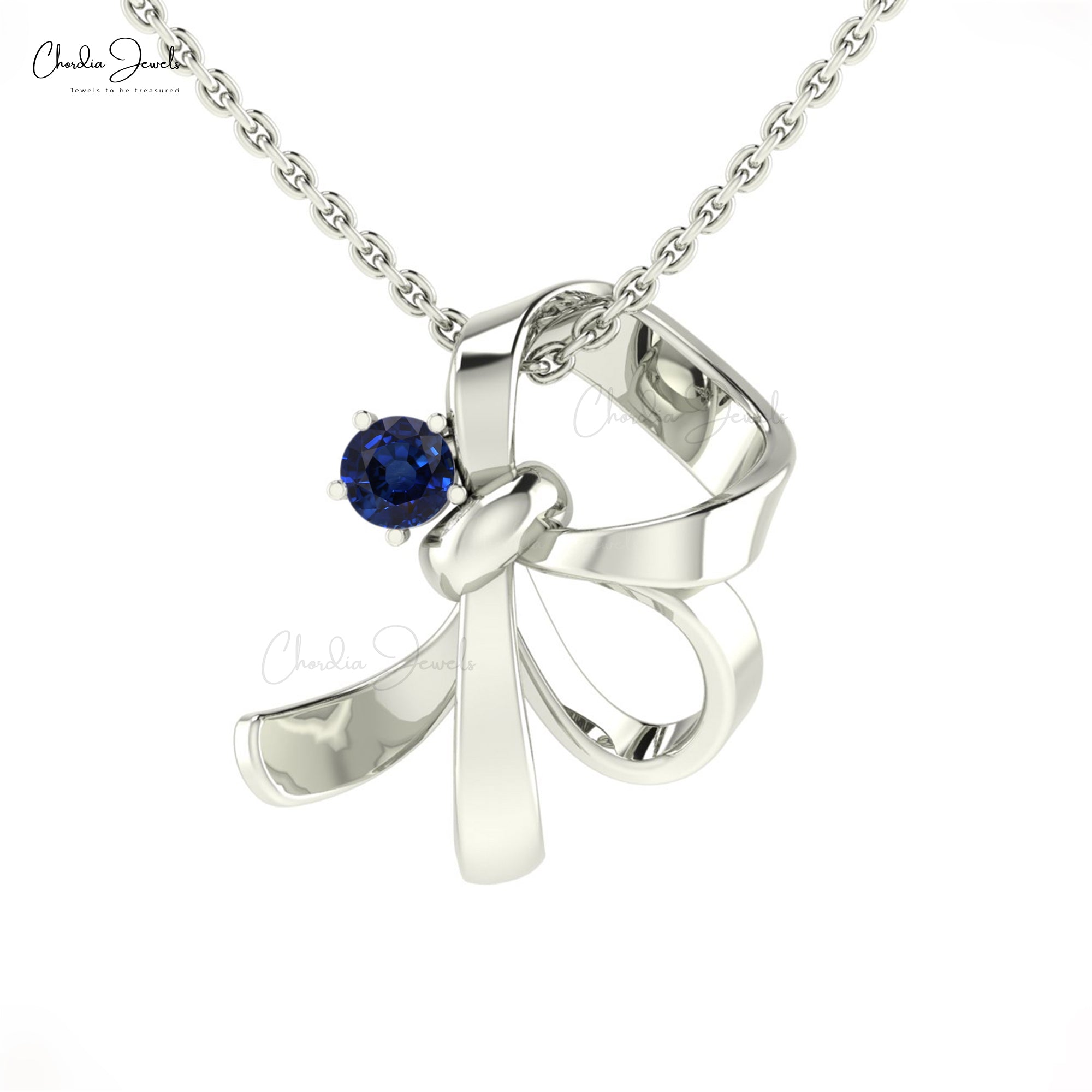 Curved Knot Women Pendant In 14k Solid Gold Blue Sapphire 0.11 Ct Gemstone Pendants