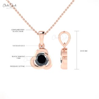 Round Single Stone Pendant With 7mm Black Diamond Twisted Necklace In 14k Solid Gold