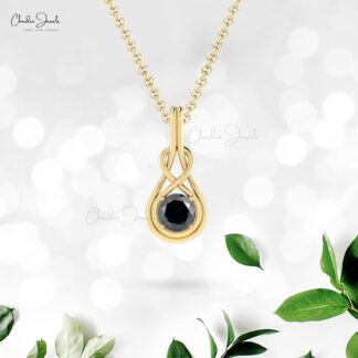 Solitaire Infinity Pendant In 14k Solid Gold Black Diamond 0.94 Ct Round Cut Pendants