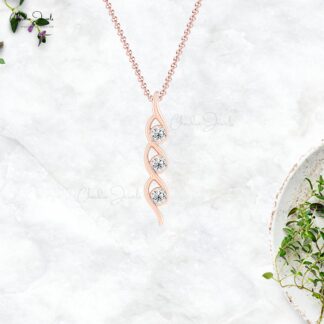 Three Stone 14k Solid Gold With 0.69Ct Trio G-H Diamond Twisted Pendant