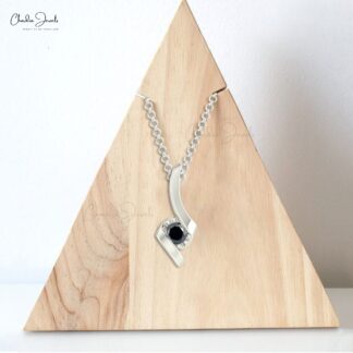 Round Cut Solitaire Charm With 0.23 Ct Black Diamond Pave Set In 14k Solid Gold Pendant