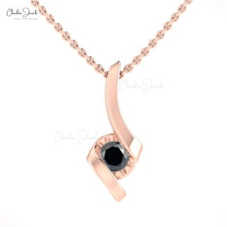 Round Cut Solitaire Charm With 0.23 Ct Black Diamond Pave Set In 14k Solid Gold Pendant