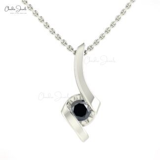 Round Cut Solitaire Charm With 0.23 Ct Black Diamond Pave Set In 14k Solid Gold Pendant