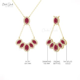 AAA Ruby 1.7 Ct Oval Cut Y Necklace With Multi Halo Diamond 14k Solid Gold Fine Jewelry