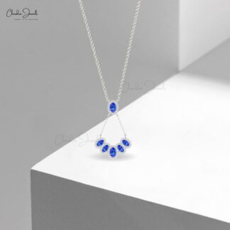 Genuine Tanzanite Cluster Y Necklace In Solid 14k Gold Halo Diamond Hallmarked Jewelry