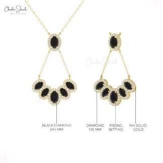 Multi Halo Diamond Chain Necklace In 14k Real Gold Black Diamond Cluster Bridal Necklaces