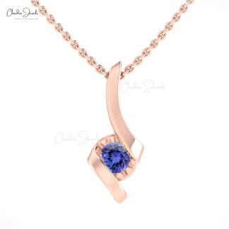 Natural 4mm Round Tanzanite Solitaire Gemstone Twisted Pendant in 14k Real Gold