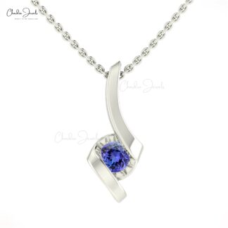 Natural 4mm Round Tanzanite Solitaire Gemstone Twisted Pendant in 14k Real Gold