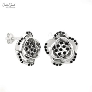 Floral Push Back Studs In 14k Real Gold White Diamond Hallmarked Daisy Earrings