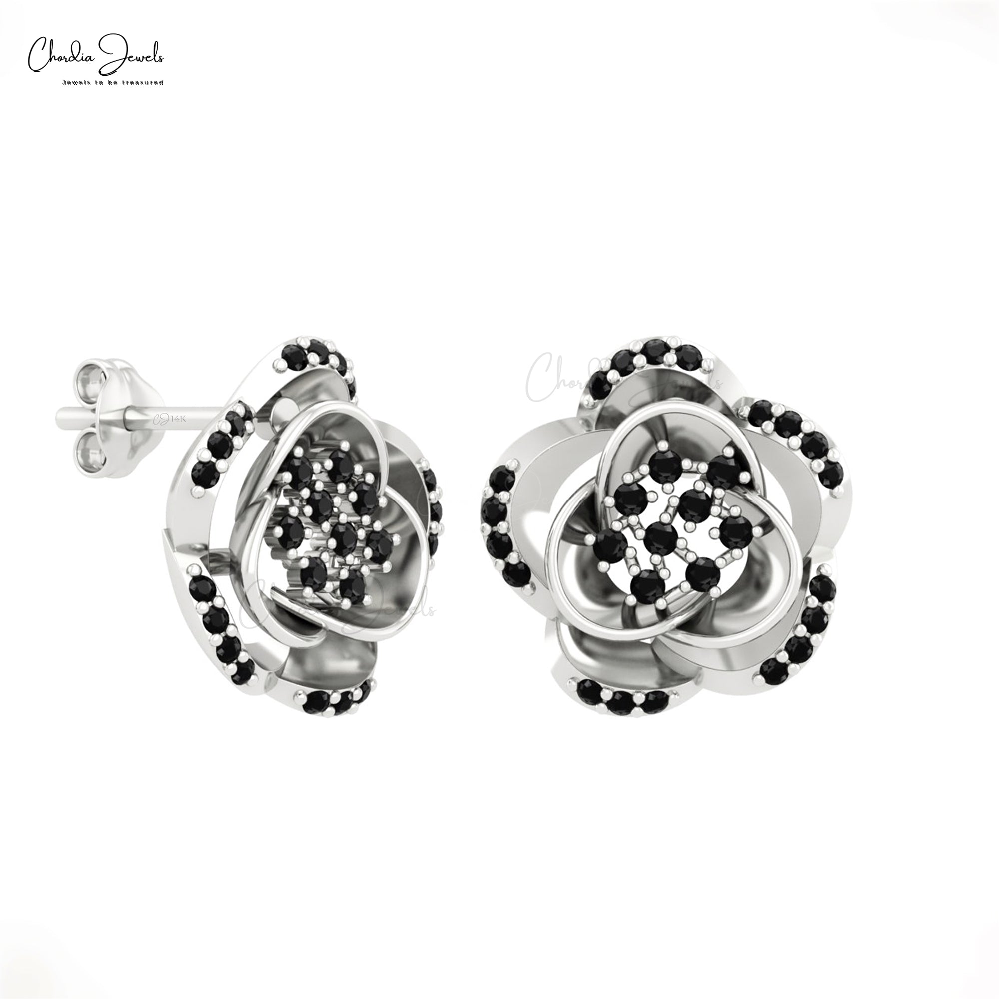 Floral Push Back Studs In 14k Real Gold White Diamond Hallmarked Daisy Earrings