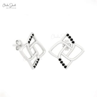 Dainty Floral Studs With 1mm Round Balck Diamond Push Back Earrings In 14k Real Gold