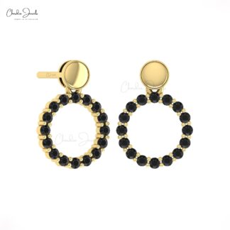 AAA Black Diamond Circle Earrings In 14k Pure Gold Pave Set Drop Fine Jewelry For Her