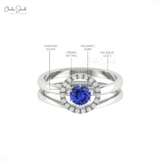 Solid 14k Gold Diamond Circle Ring With 0.45 Tanzanite Gemstone Stack Wedding Bands