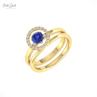 Solid 14k Gold Diamond Circle Ring With 0.45 Tanzanite Gemstone Stack Wedding Bands