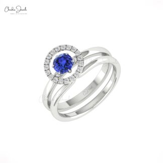 Solid 14k Gold Diamond Circle Ring With 0.45 Tanzanite Gemstone Stack Wedding Bands