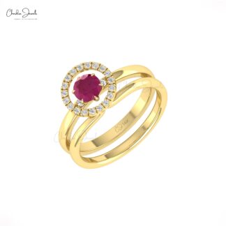 Detachable Halo Diamond Ring With 0.45 Ct Burma Ruby Engagement Ring In 14k Solid Gold