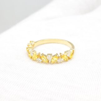 14K Yellow Gold Sapphire Diamond Eternity Ring for Women